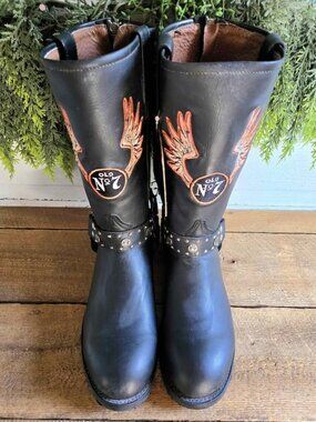New Jack Daniels Black Leather Harness Motorcycle Biker Boots Size 11 D